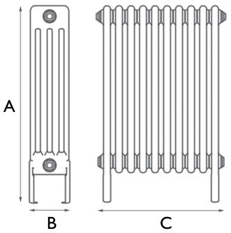 Enderby 4 Column Steel Radiator 710mm 10 Section Spec